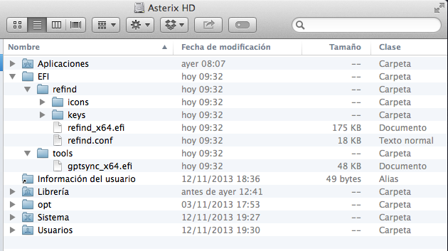 Ubicación de la instalación rEFInd.