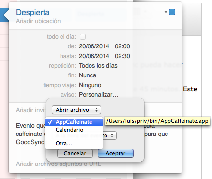 Aplicación a ejecutar