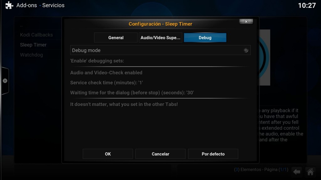 Plugin Sleep Timer - Supervisión