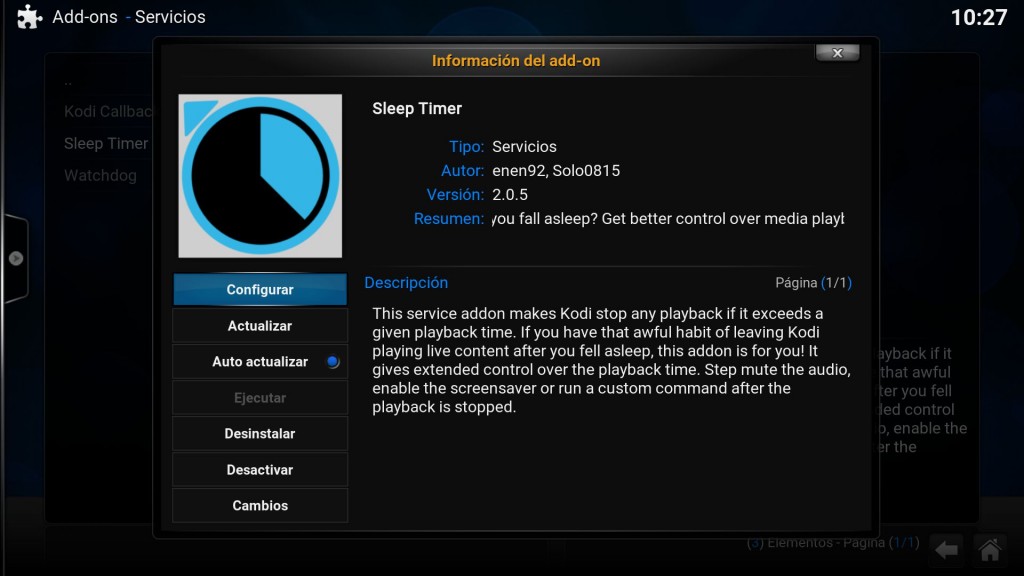 Plugin Sleep Timer - Configuración