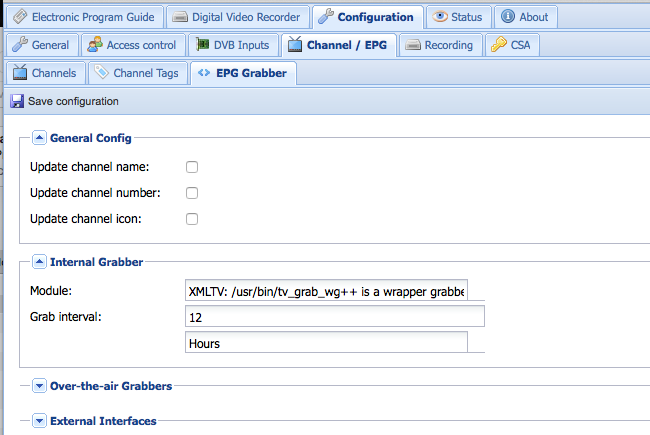 Configuración del grabber