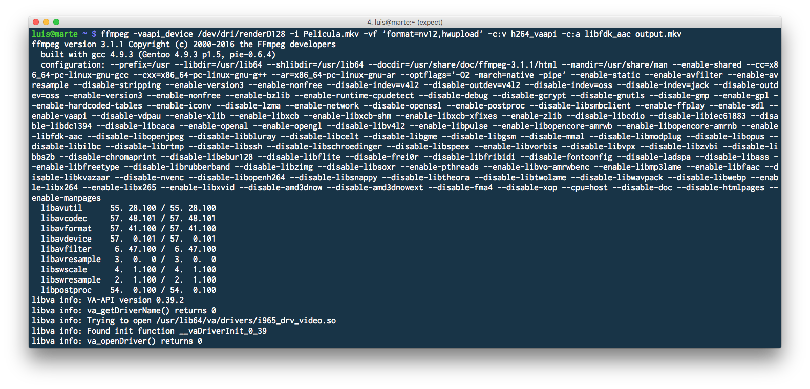 Ejecución de ffmpeg