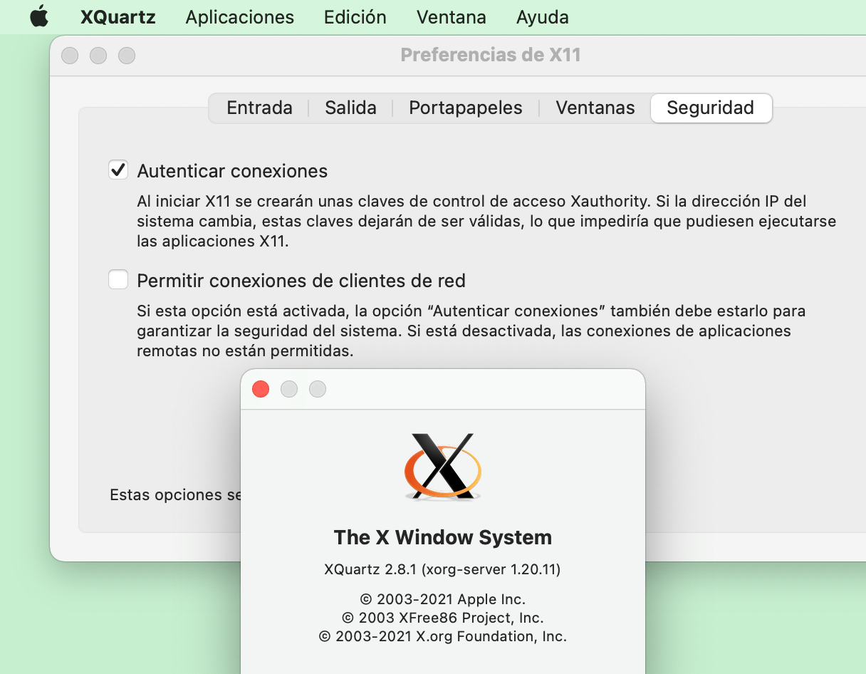 Preferencias XQuartz en cliente Mac.