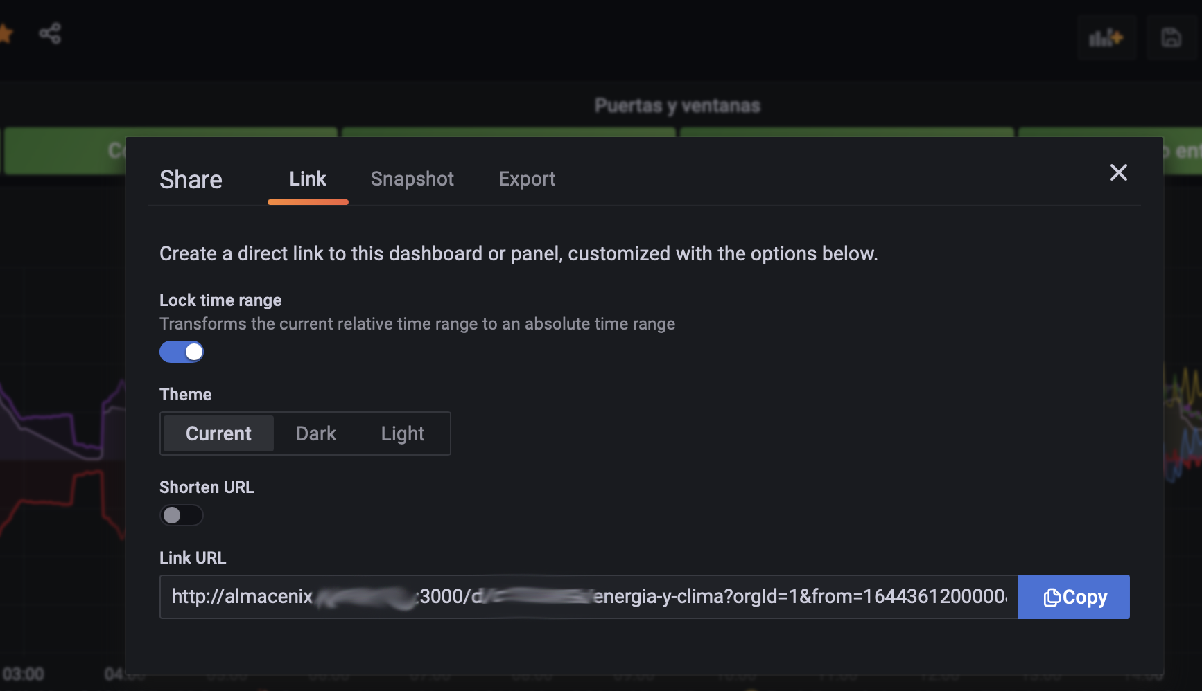 Copia la URL para acceder remotamente al Dashboard