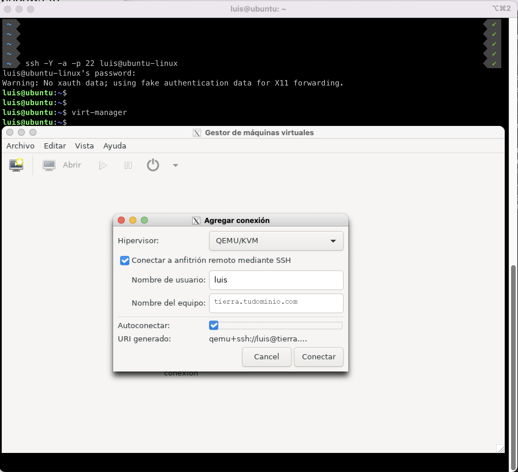 Configuración de conexión remota SSH