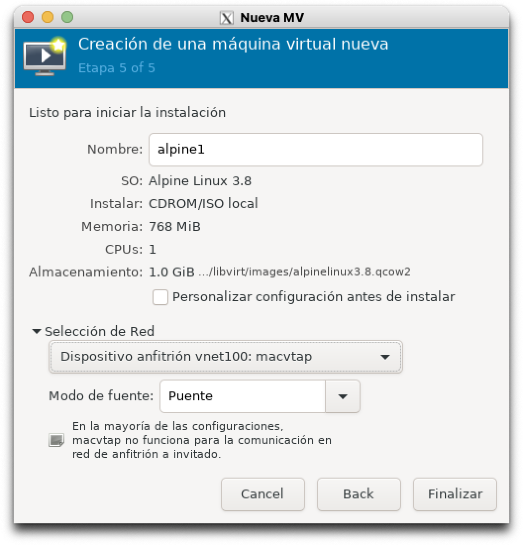 Creo VM desde virt-manager