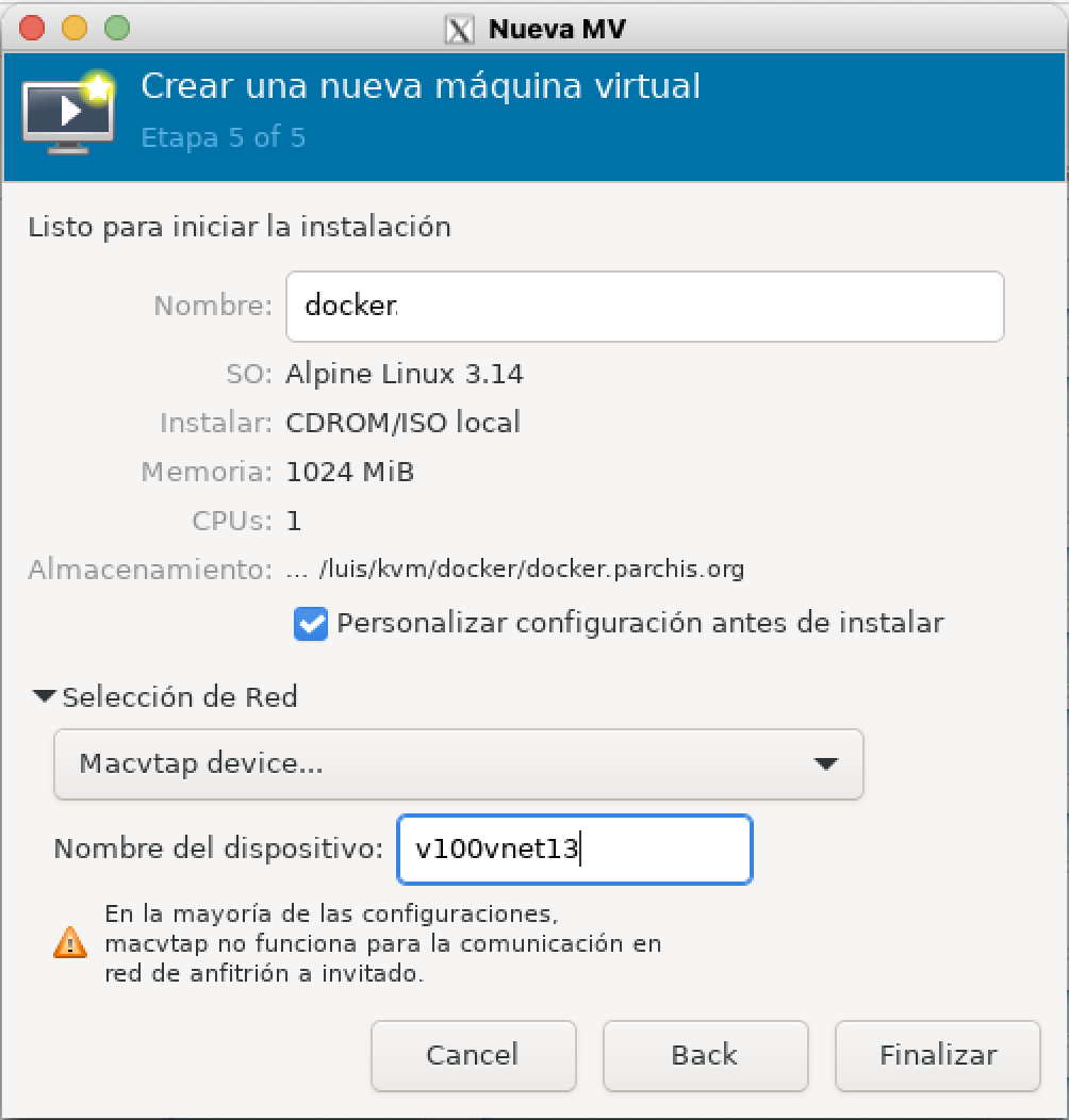 Creo VM desde virt-manager