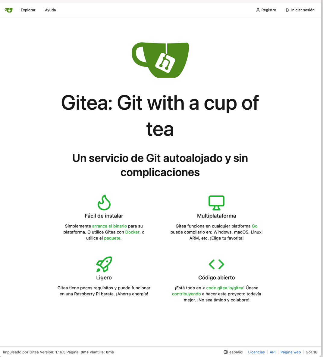 Conecto con la página principal de nuevo en http://git.tudominio.com:3000