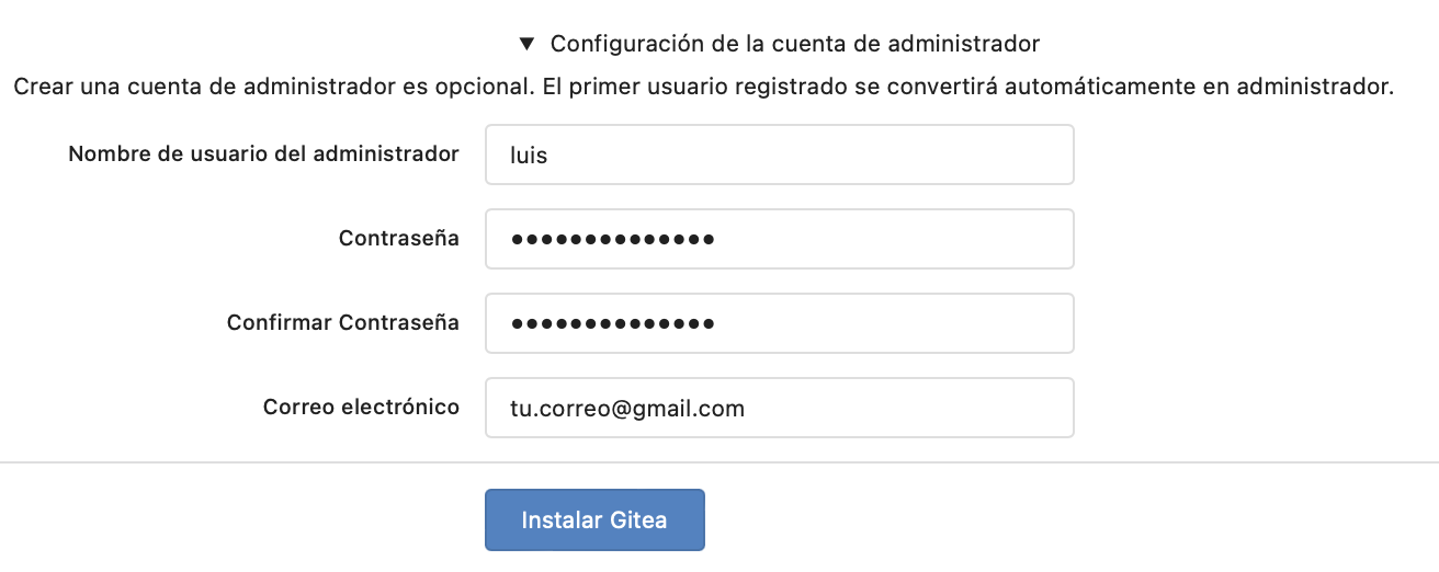 Configuración de la cuenta de administrador