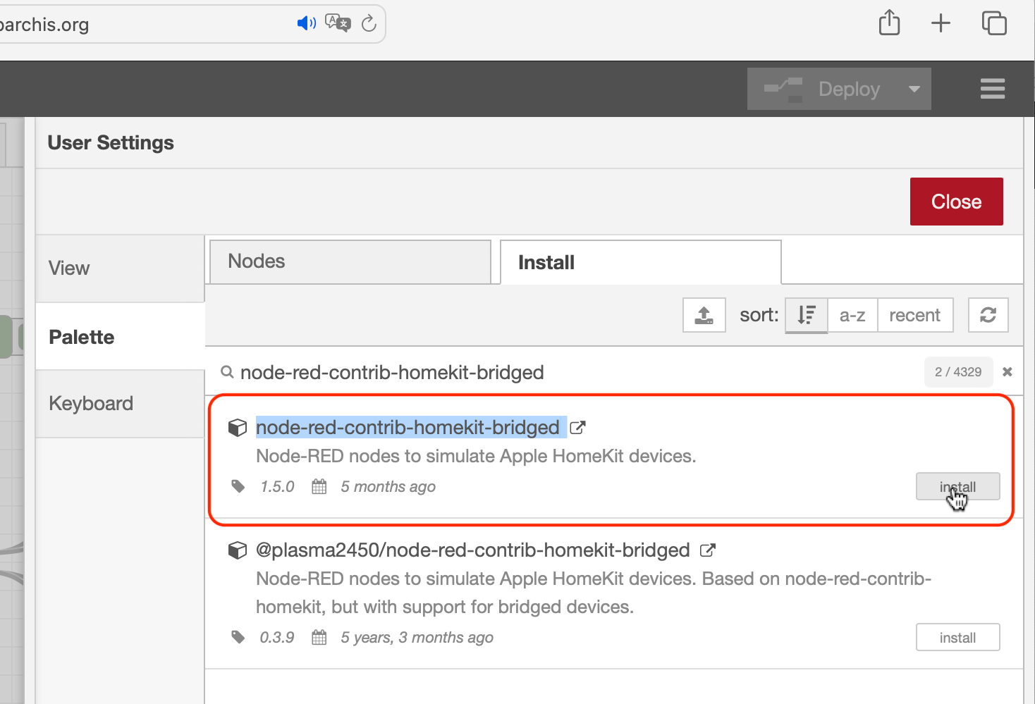 Instalación de node-red-contrib-homekit-bridged