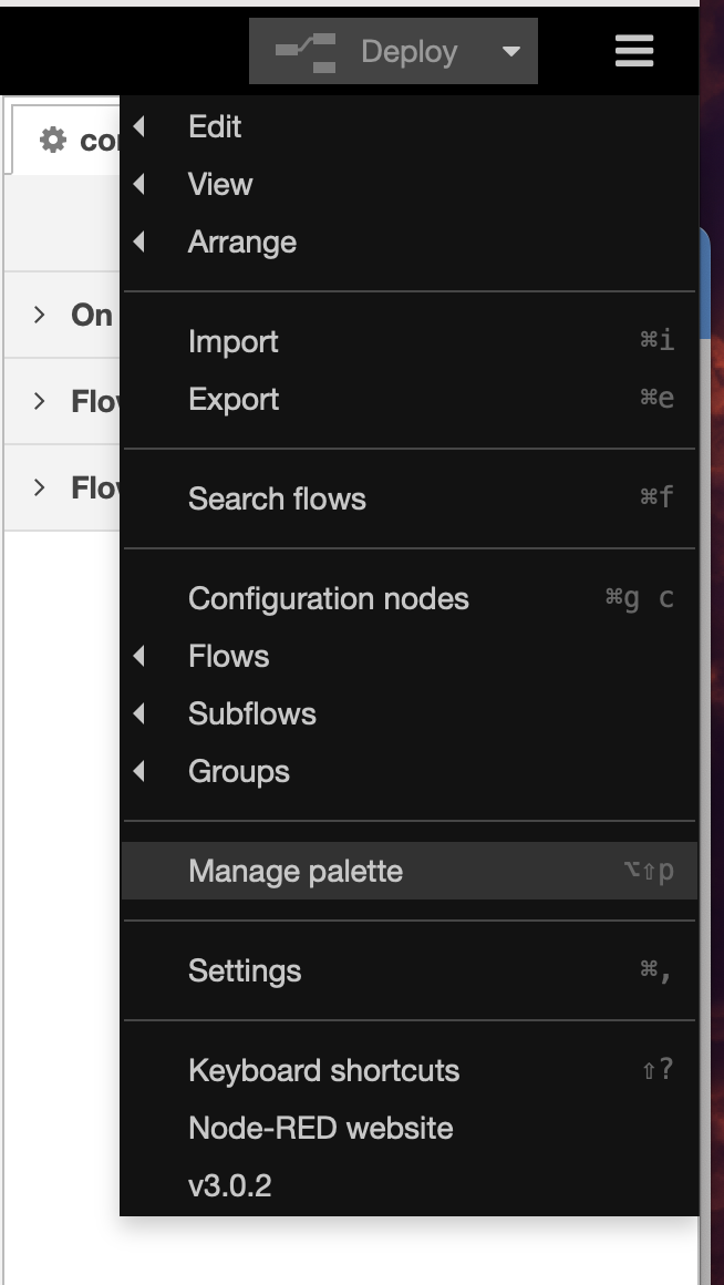 Opción Manage Palette