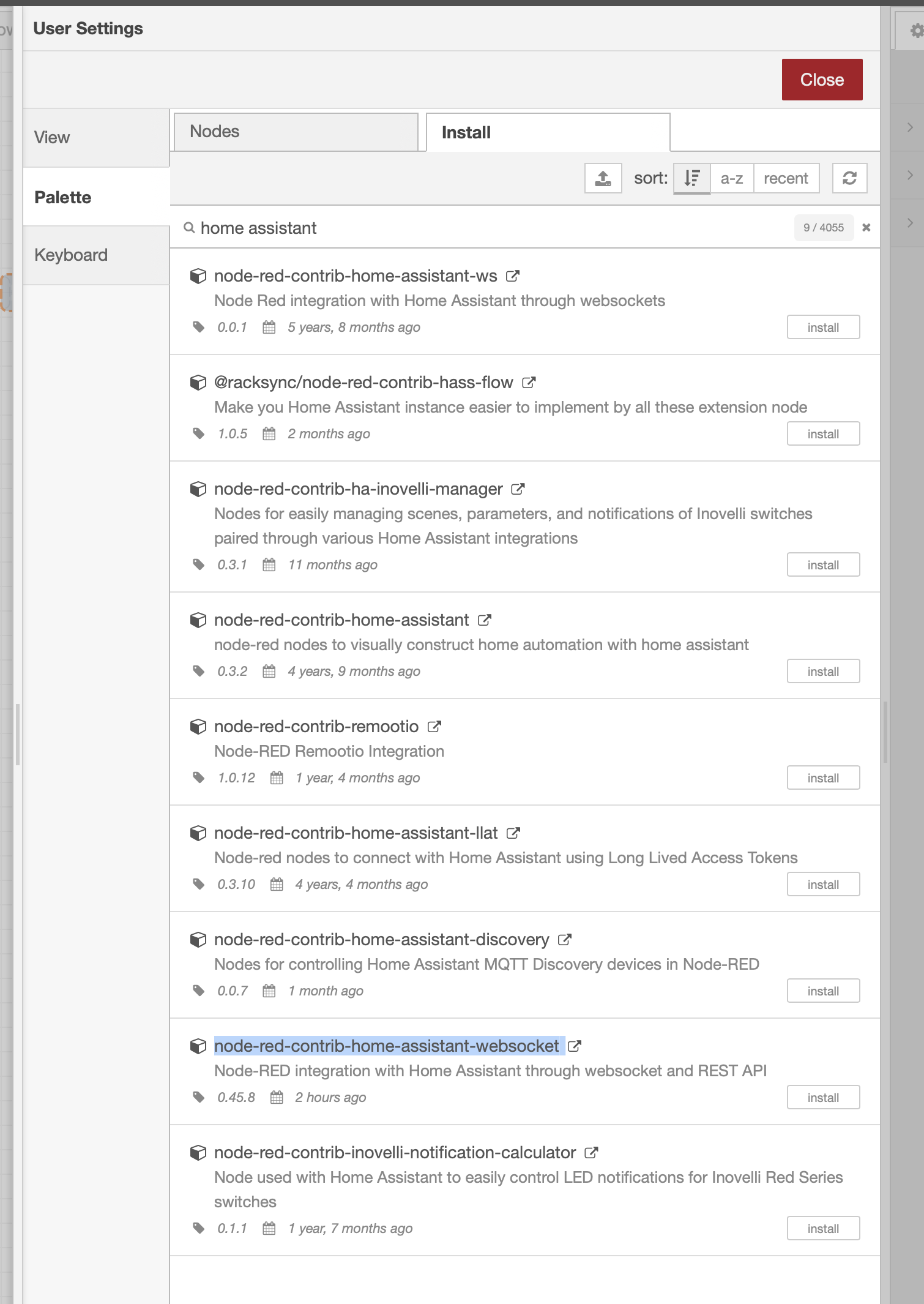 Paleta Home-Assistant Node-RED
