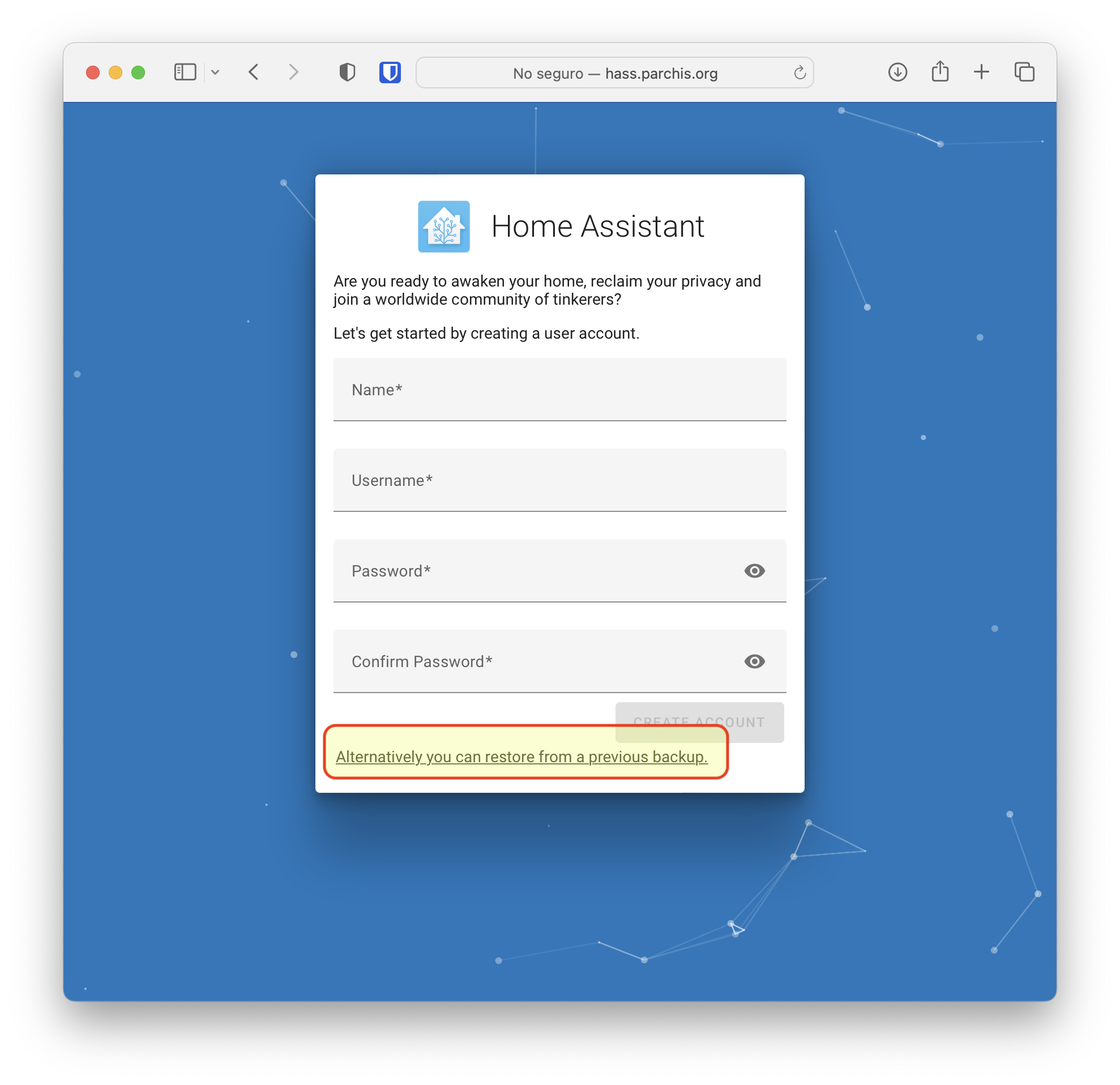 Pido recuperar desde backup