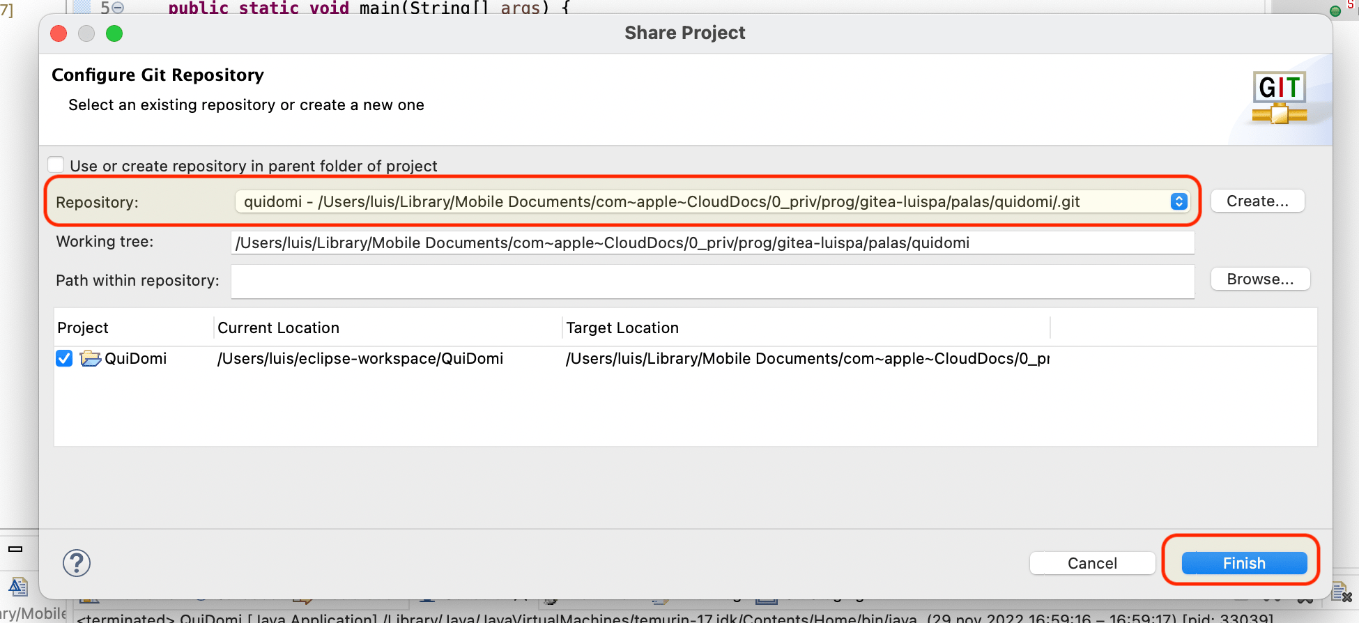 Selecciono el Repositorio Git