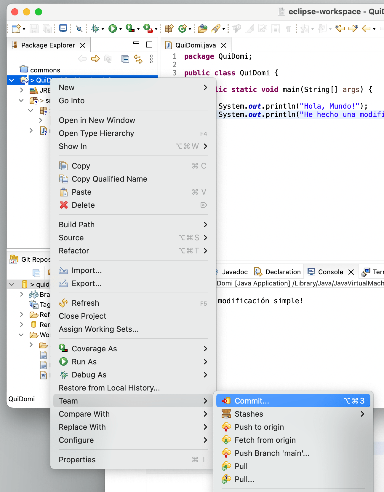 Team > Commit (inicia el proceso)