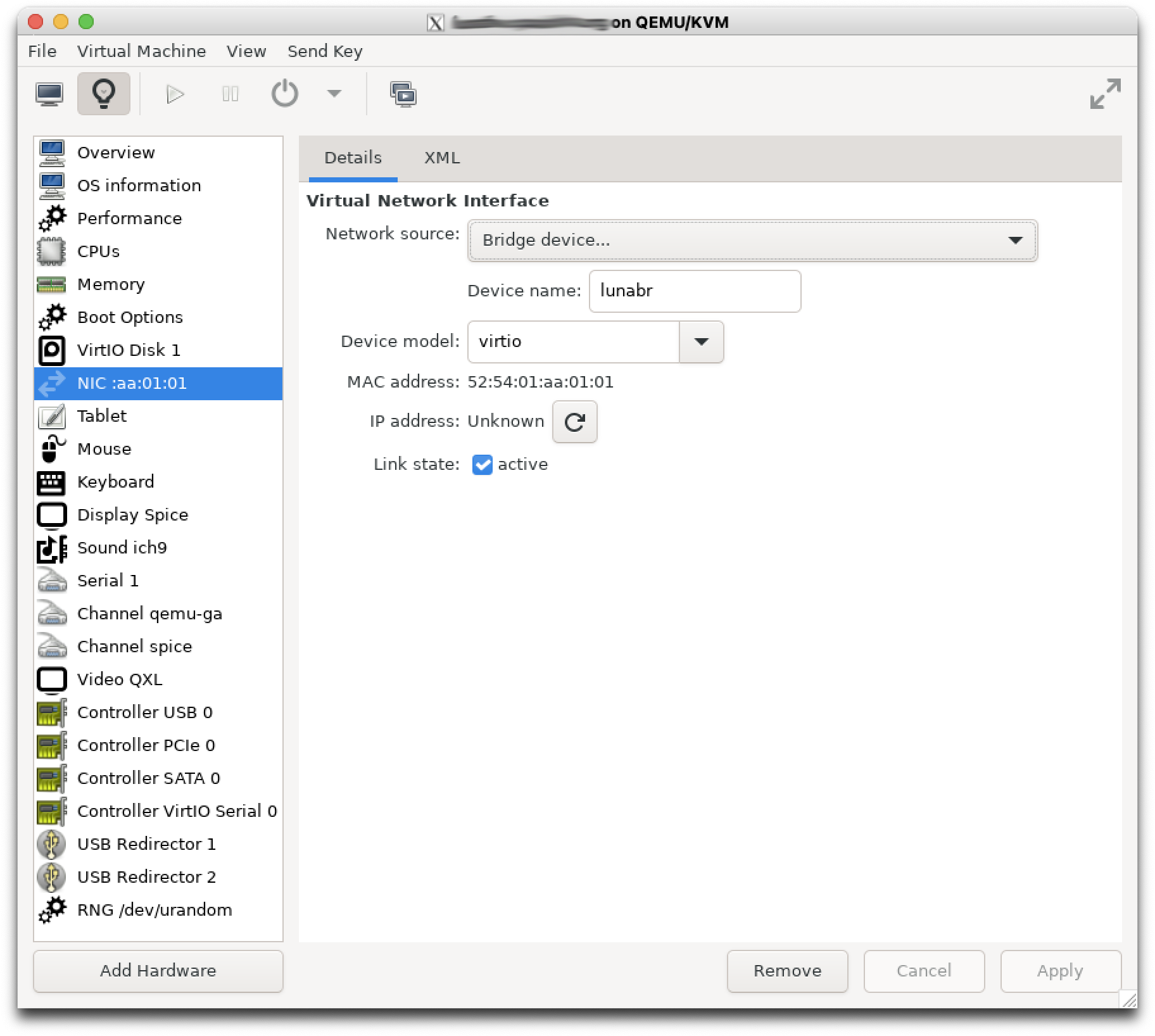 Configuración del puerto en modo Bridge