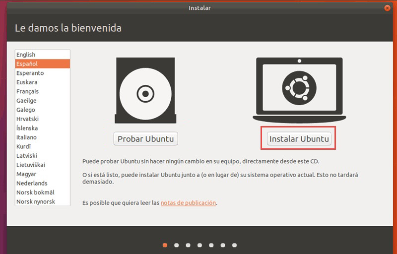 Selecciono la opción Instalar Ubuntu
