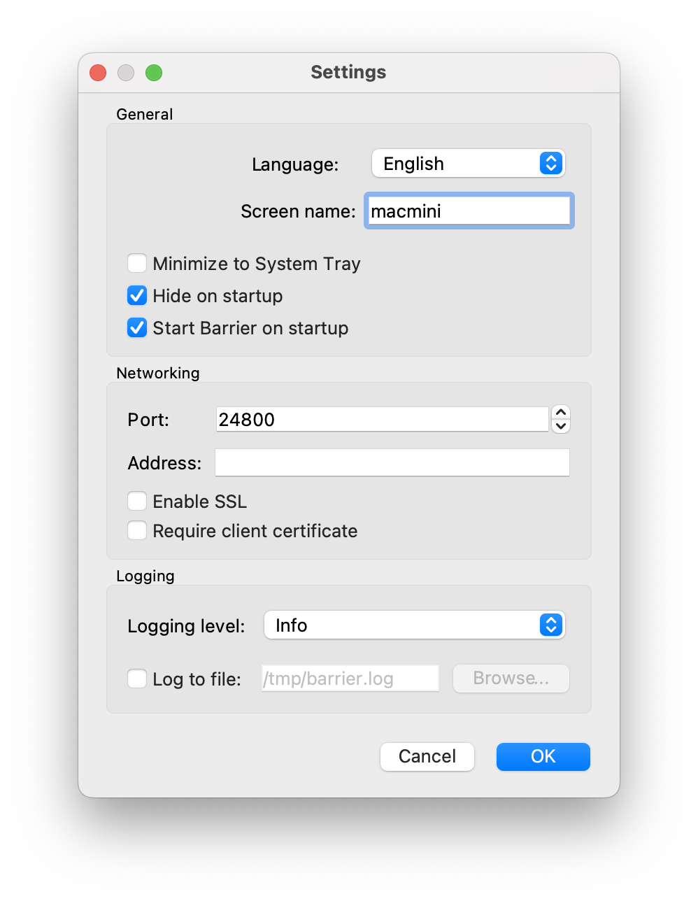 Configuración de la preferencias