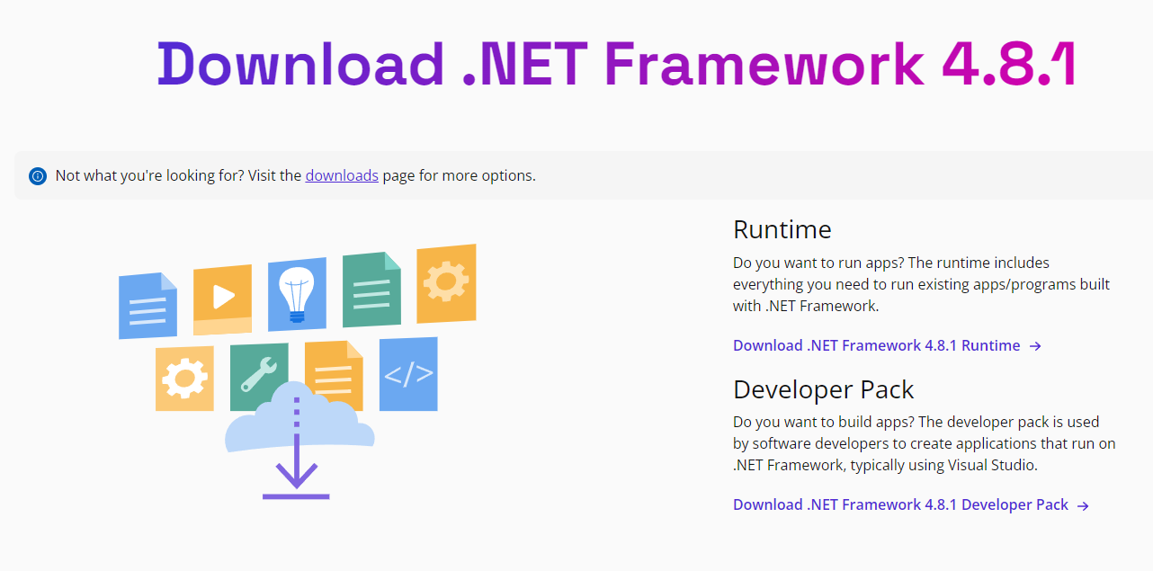 Opción de instalar .NET desde la Web