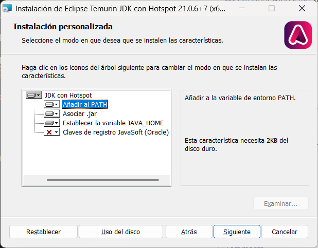 Instalación del JDK desde Adoptium